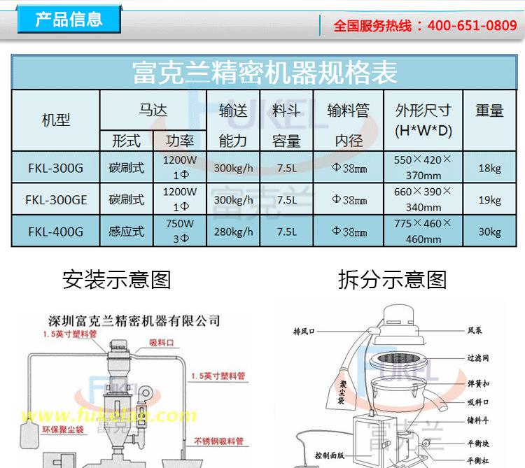 富克蘭300G真空上料機，塑料顆粒吸料機