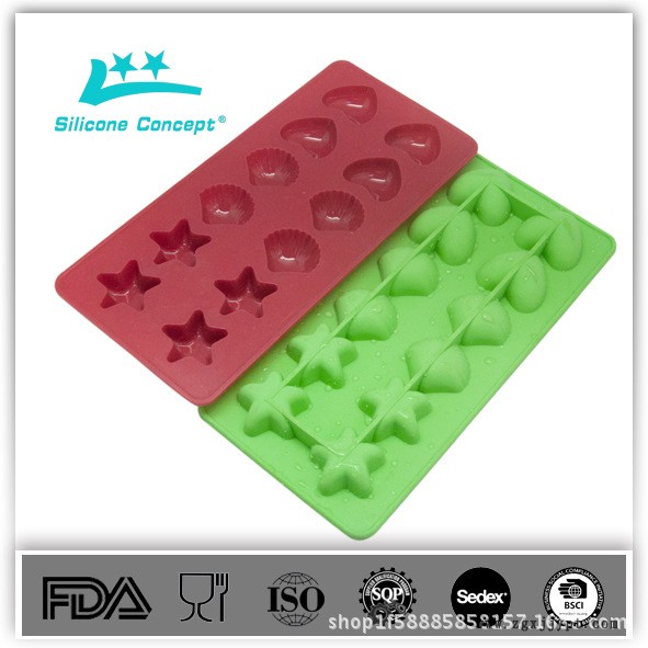 12連食品級(jí)硅膠冰格模具巧克力模易取耐高溫星形貝殼心形冰塊模具示例圖31