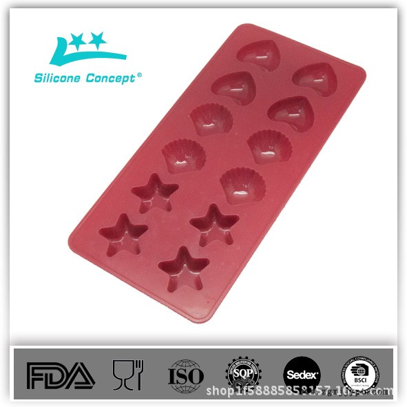 12連食品級(jí)硅膠冰格模具巧克力模易取耐高溫星形貝殼心形冰塊模具示例圖29